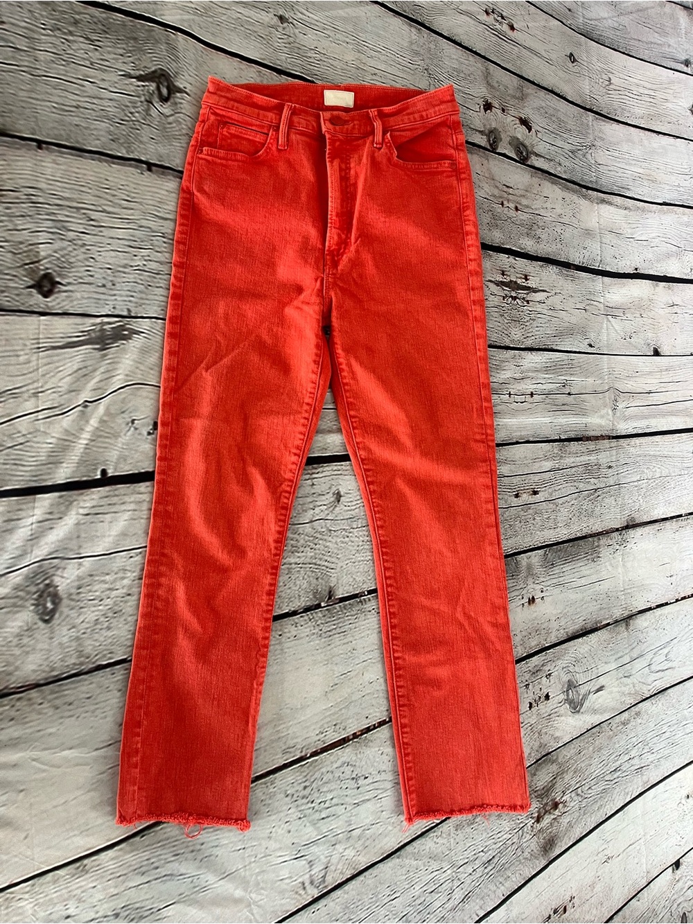MOTHER Straight-Leg Jeans in Coral Orange - The Swooner Ankle Fray-Women Size 27 - Picture 2 of 7